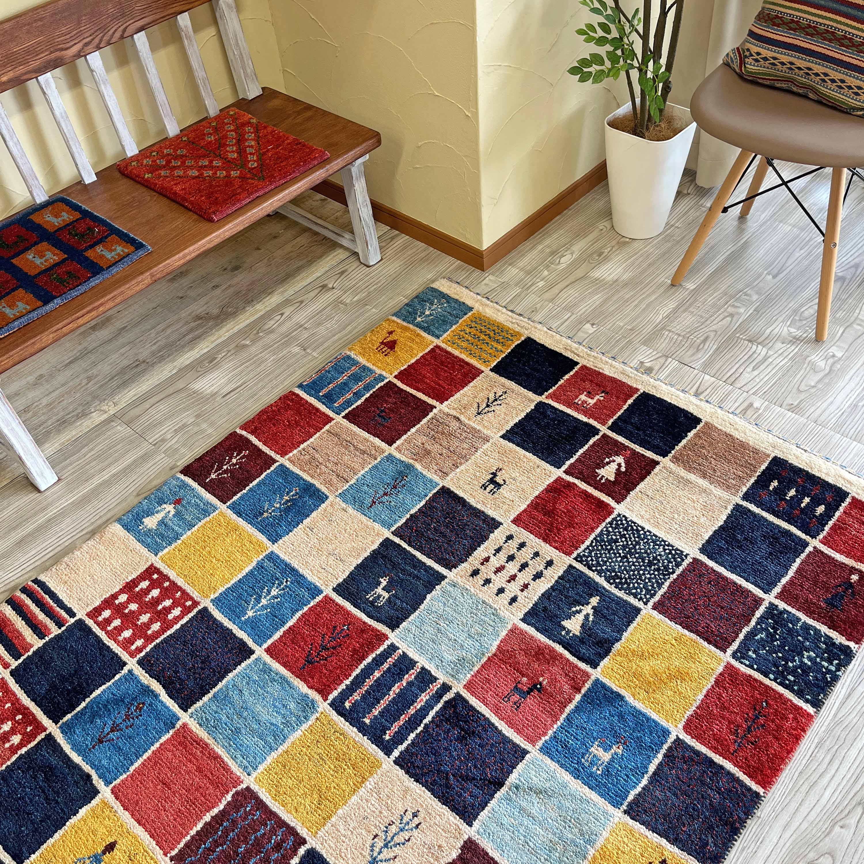 G-1248 ペルシャ絨毯 シラーズ産 ギャッベ 180㎝✕122㎝ | pinetailvillage